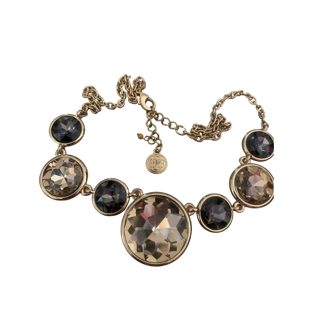Baskins Brothers Necklace Gold-Tone Statement Large Champagne & Brown Crystals
